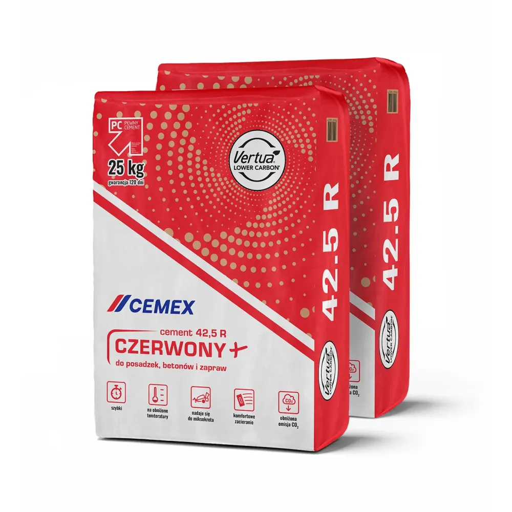 Cement Czerwony Plus 42,5 R – uniwersalny cement w worku 25 kg